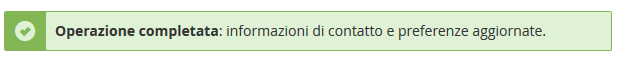 operazione completata: informazioni di contatto e preferenze aggiornate