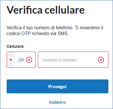 immagine della finestra per la validazione del numero di cellulare