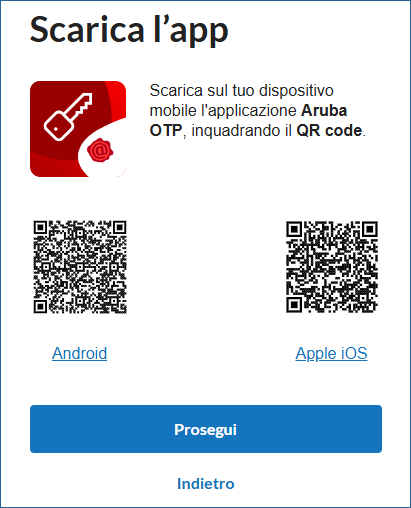 Immagine per scaricare App Aruba OTP sugli APP store Android e Apple iOS