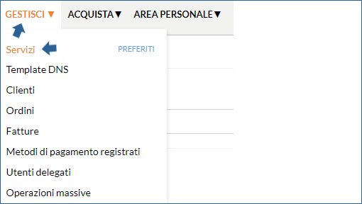 voce menù gestisci servizi