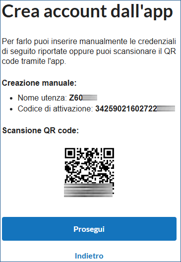 Immagine con codice attivazione e QR Code per creazione account su Aruba OTP