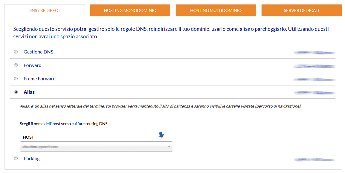 scegliere il nome dell'host